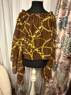 Live 4 Truth Brown Blouse with Yellow Chain Print